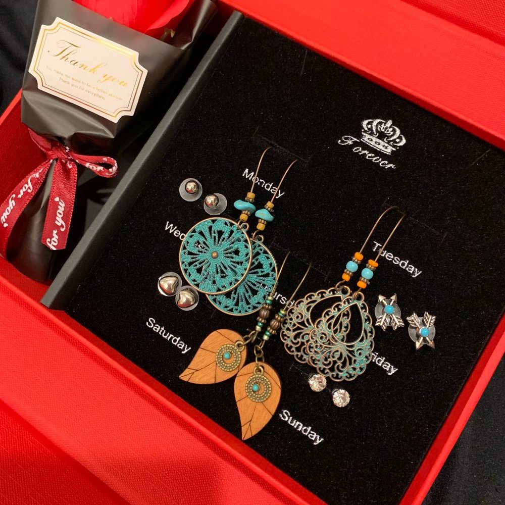 7 Days of the Week Earrings Set Weekly Jewelry Gift Set